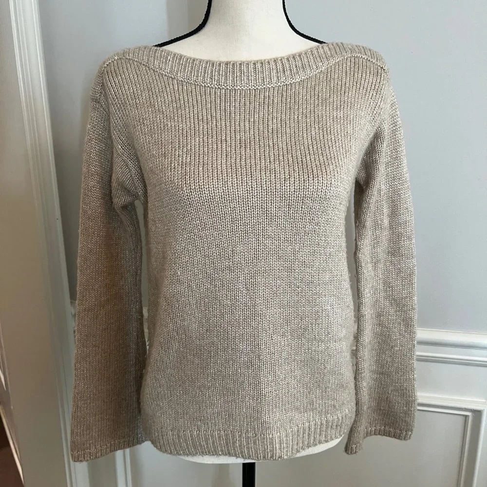 WHITE HOUSE BLACK MARKET Pullover Gold Sparkle Wool Blend Boat Neck X-Small - Picture 1 of 3